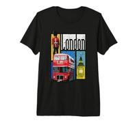 London England Big Ben, Double Decker, Queens Guard Souvenir Premium T-Shirt