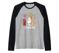 London England Corgi Crown and Big Bridge Travel Souvenir Raglan Baseball Tee