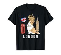 London England Corgi Crown and Big Bridge Travel Souvenir T-Shirt