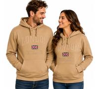 London England Hoodie Desert Storm Mens & Womens Pullover Hoodie Premium Applique Embroidered Sweatshirt with Union Jack Badge Warm 300GSM Fleece XS-4XL (UK, Alpha, M, Regular, Regular, Desert Storm)