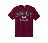 London England Men's t Shirt Union Jack Souvenir Quality Printed tee |Flag Culture Souvenir Travel Tshirt|Regular Fit Short Sleeve 100% Cotton top for UK Men/Women/Kids Wine