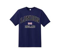 London England Men's t Shirt Union Jack Souvenir Quality Printed tee |Flag Culture Souvenir Travel Tshirt|Regular Fit Short Sleeve 100% Cotton top for UK Men/Women/Kids Navy