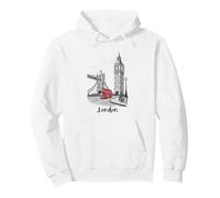 London England Rainy Day Big Bridge Red Bus Sketch Pullover Hoodie
