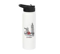 London England Rainy Day Big Bridge Red Bus Sketch Stainless Steel Insulated Water Bottle
