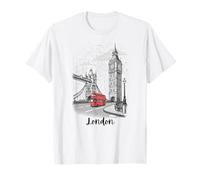 London England Rainy Day Big Bridge Red Bus Sketch T-Shirt