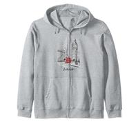 London England Rainy Day Big Bridge Red Bus Sketch Zip Hoodie