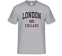 London England T-Shirt with Union Jack Souvenir Printed T-Shirt Kids and Adults Unisex Tees (7-8 Years, Grey)