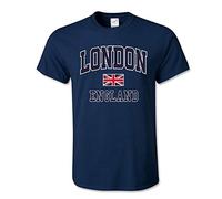 London England T-Shirt with Union Jack Souvenir Printed T-Shirt Kids and Adults Unisex Tees (Small, Navy Blue)