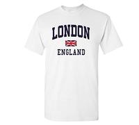 London England T-Shirt with Union Jack Souvenir Printed T-Shirt Kids and Adults Unisex Tees (Small, White)
