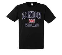 London England T-Shirt with Union Jack Souvenir Printed T-Shirt Kids and Adults Unisex Tees (X-Large, Black)