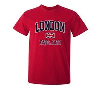 London England T-Shirt with Union Jack Souvenir Printed T-Shirt Kids and Adults Unisex Tees (X-Large, Red)