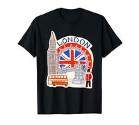 London England Tower Bridge Big Ben Eye Bus Union Jack flag T-Shirt