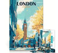 London England Travel Poster Jigsaw 1000 Pieces for Teenagers Home Fun Skill Play Family Activity Table Accent (38x26cm)
