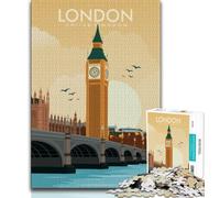 London England Travel Print 1000 Piece Jigsaw Puzzles for Teenagers,Stress Reliever Staycation Kill Time with Matching Poster And Trivia Sheet 38x26cm