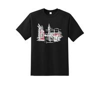 London England Tshirt Red Bus Skylin Union Jack Souvenir Tee | London City Graphic Printed Unisex London Souvenir T-Shirt with Iconic Union Jack Design for Men, Women & Kids