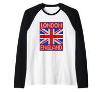 London England Union Jack Flag Mosaic Tiles Vintage Retro Raglan Baseball Tee