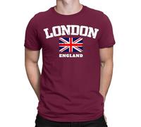 London England Union Jack Great Britain British Souvenir Mens T-Shirts Top#TA-56 2XL Maroon