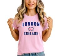 London England Union Jack Womens Graphic T-Shirt British Locations Ladies Tee Travel Souvenir Top