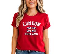 London England Union Jack Womens Graphic T-Shirt Distressed British Flag Tee S (8-10) Red