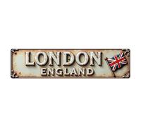 London England With Union Jack Flag Design Tin Sign Vintage Metal Sign for Cafe Bar Pub Home Wall Decor Metal Poster 4x16Inch