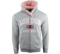 London England Zipped Hoodie 3 Colours Desert Storm, Ash Grey, Grey Pink, Sizes XS to 4XL, with Union Jack Metal Pin Badge (UK, Alpha, 4XL, Regular, Regular, Grey)
