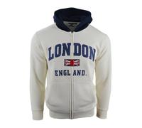 London England Zipped Hoodie 3 Colours Desert Storm, Ash Grey, Grey Pink, Sizes XS to 4XL, with Union Jack Metal Pin Badge (UK, Alpha, XL, Regular, Regular, Off White)