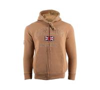 London England Zipped Hoodie 3 Colours Desert Storm, Ash Grey, Grey Pink, Sizes XS to 4XL, with Union Jack Metal Pin Badge (UK, Alpha, XXL, Regular, Regular, Desert Storm)