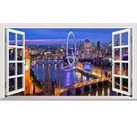 London Eye 3D V003 Magic Window Wall Sticker Self Adhesive Poster Wall Art Size 1000mm Wide x 600mm deep (Large)