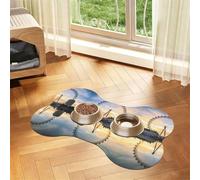 London Eye Bone-Shaped Absorbent Pet Feeding Mat, Printed Pu Leather Dog Food Mat Cat Bowl Mat With Non-Slip Rubber Backing,Waterproof