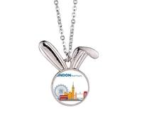 London Eye Double-Decker Buses Graffiti Rabbit Necklace Pendant Bunny Animal Jewelry Gift