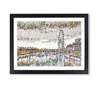 London Eye Landscape Thames River No.2 Modern BG Framed Print | A3 Black Framed Wall Art | Ready to Hang | Modern Landscape Picture | Living Room Bedroom Lounge Office