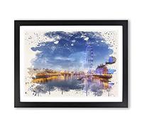 London Eye Landscape Thames River No.2 Modern FC Framed Print | A3 Black Framed Wall Art | Ready to Hang | Modern Landscape Picture | Living Room Bedroom Lounge Office