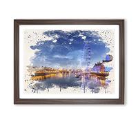 London Eye Landscape Thames River No.2 Modern FC Framed Print | A4 Walnut Framed Wall Art | Ready to Hang | Modern Landscape Picture | Living Room Bedroom Lounge Office