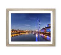 London Eye Landscape Thames River No.2 Modern Framed Print | A3 Oak Framed Wall Art | Ready to Hang | Modern Landscape Picture | Living Room Bedroom Lounge Office
