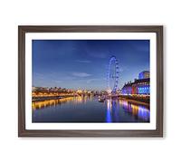 London Eye Landscape Thames River No.2 Modern Framed Print | A4 Walnut Framed Wall Art | Ready to Hang | Modern Landscape Picture | Living Room Bedroom Lounge Office