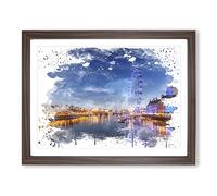 London Eye Landscape Thames River No.2 V3 Modern Framed Print | A4 Walnut Framed Wall Art | Ready to Hang | Modern Landscape Picture | Living Room Bedroom Lounge Office