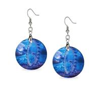 London Eyes in Night Moon Women's Drop Earrings Wooden Dangle Pendant with Stud Hoop Jewellery Gifts