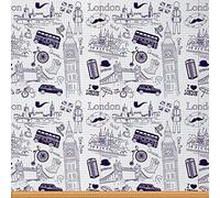 London Fabric by The Yard England Theme Doodle Famous Architectural Landmarks Theme Illustration Upholstery Fabric for Chairs Big Ben Tower Bridge Decorative Waterproof Fabric 2 Yards,(L184*W150cm)