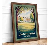 London Fields Estate Vintage Framed Wall Art Print A2 (59.4×42cm) Walnut,
