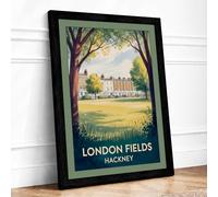 London Fields Estate Vintage Framed Wall Art Print A3 (42×29.7cm) Black,
