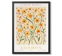 London Flower Market Flower Market Poster Floral Wall Decor Print Abstract Colourful Minimalist Travel Bedroom Art, Archival Matte, A2 (Black Frame) - 59.4x42cm