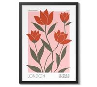London Flower Market Poster Floral Wall Decor Print Abstract Colourful Minimalist Travel Bedroom Art, Archival Matte, A4 (Black Frame) - 29.7x21cm