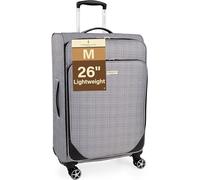 London Fog 26 Inch Soft Sided Suitcase - with x4 Dual Spinner Wheels, Soft-Shell Luggage Drag Handle | 65L Litre 67 cm 26" | Newbury LFL004 (Medium)