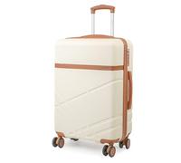 London Fog Lightweight 26" Medium Suitcase - ABS Hard Shell, Luggage with 8 Spinner 360 Degree Wheels | Fully Lined Interior, TSA Lock, and Telescopic Handle LFL007 (Cream/Tan)