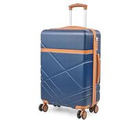 London Fog Lightweight 26" Medium Suitcase - ABS Hard Shell, Luggage with 8 Spinner 360 Degree Wheels | Fully Lined Interior, TSA Lock, and Telescopic Handle LFL007 (Navy/Tan)