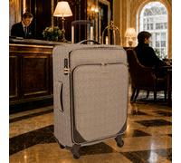 London Fog The Camberley Soft Shell Hold Luggage 4 Spinner Wheel Suitcase in Brown | Size: Large London Fog Brown Large