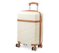 London Fog Virgin Atlantic Cabin Approved Suitcase - Lightweight VA Carry On Size 22" Onboard ABS Hard Shell, Luggage | 360 Wheels, Fully Lined Interior, TSA Lock LFL007 (Cream/Tan)