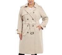 London Fog Women's 3/4 Length Double-Breasted Trench Coat with Belt, Stone, L