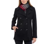 London Fog Women's Double Breasted Peacoat with Scarf Pea Coat, Black, Medium