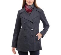 London Fog Women's Double Breasted Peacoat with Scarf Pea Coat, Charcoal, Medium